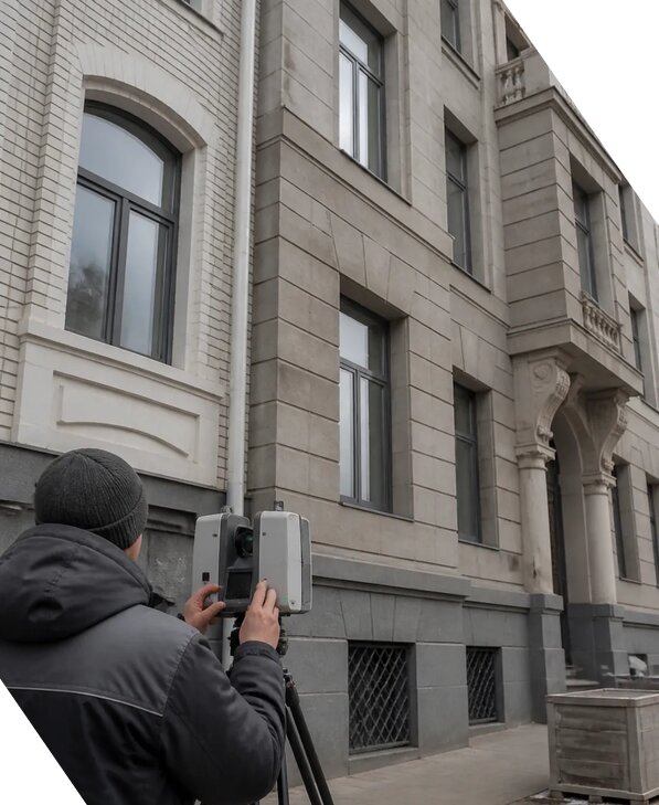Лазерное сканирование фасадов зданий для обследования в Луге